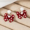 SHEIN Festive Red Bowknot & Pearl Earrings
