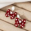 SHEIN Festive Red Bowknot & Pearl Earrings