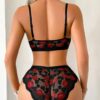 SHEIN Black Lace Hollow Out Wireless Comfortable Camisole & Panty Set