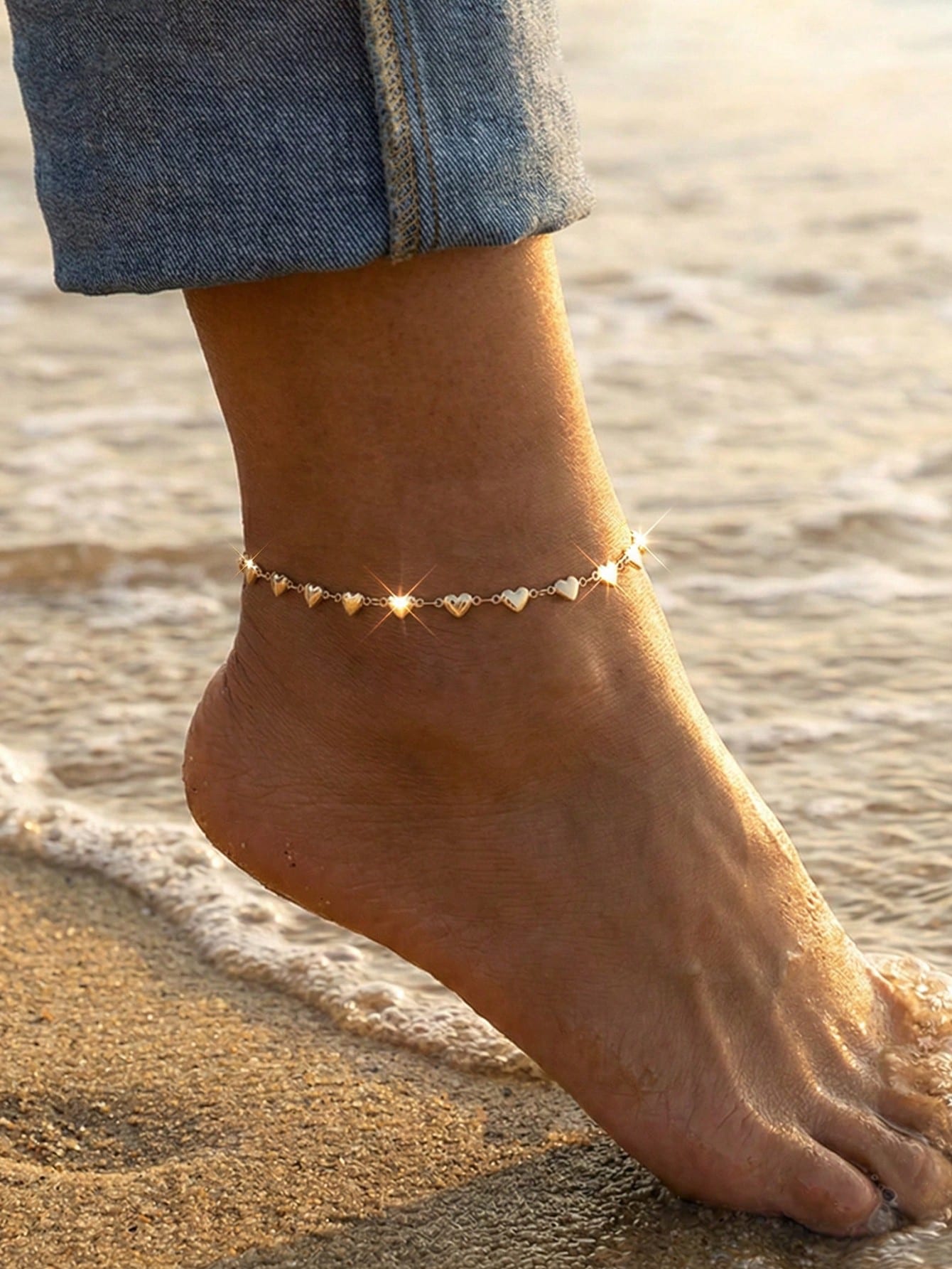 SHEIN Waterproof Stainless Steel Heart-Shaped Anklet 18K Gold Plated