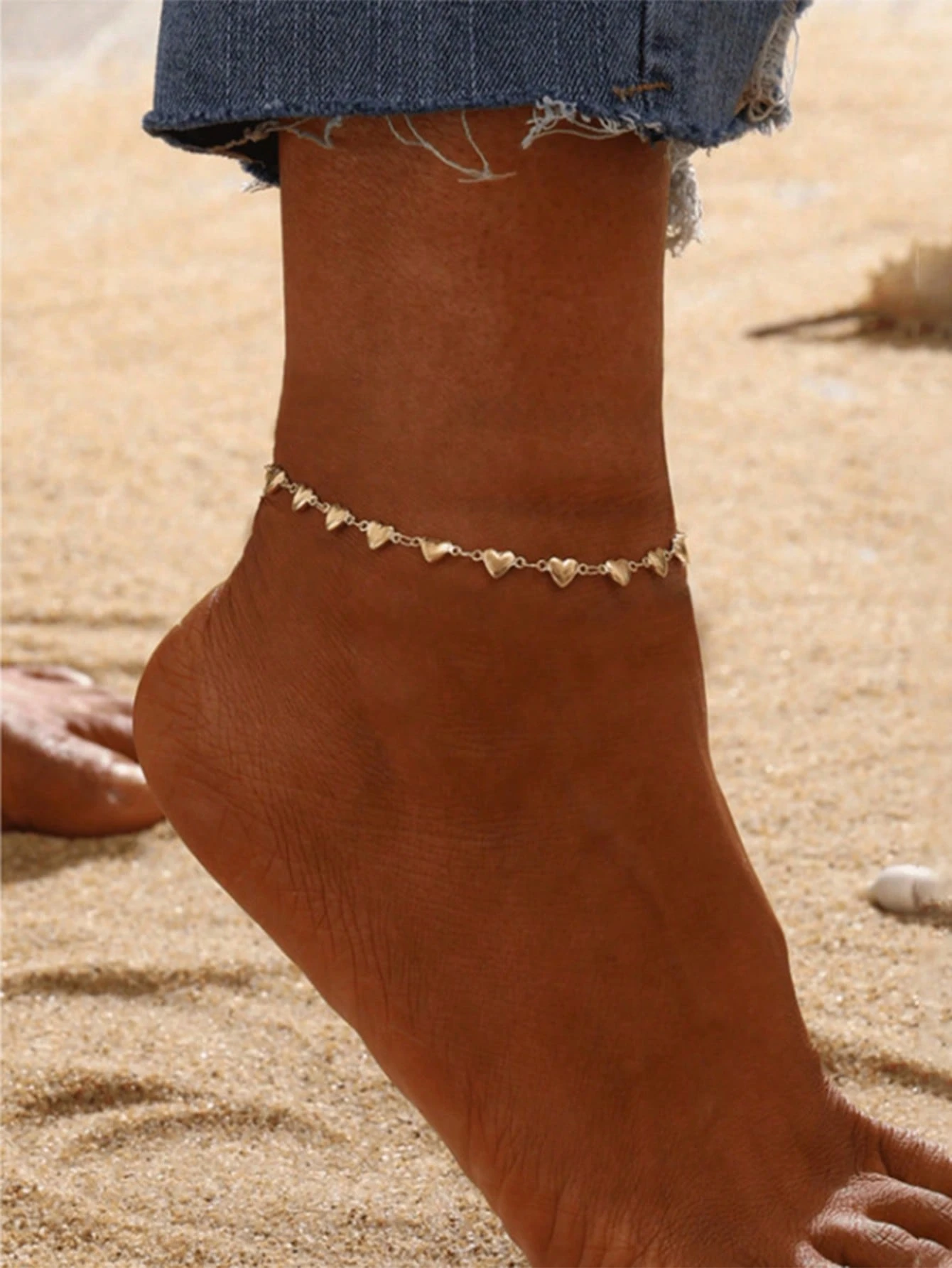 SHEIN Waterproof Stainless Steel Heart-Shaped Anklet 18K Gold Plated