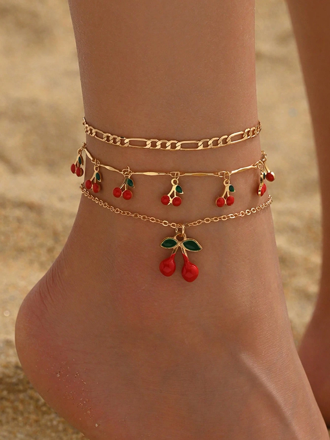 SHEIN Sweet Cherry Pendant Anklet