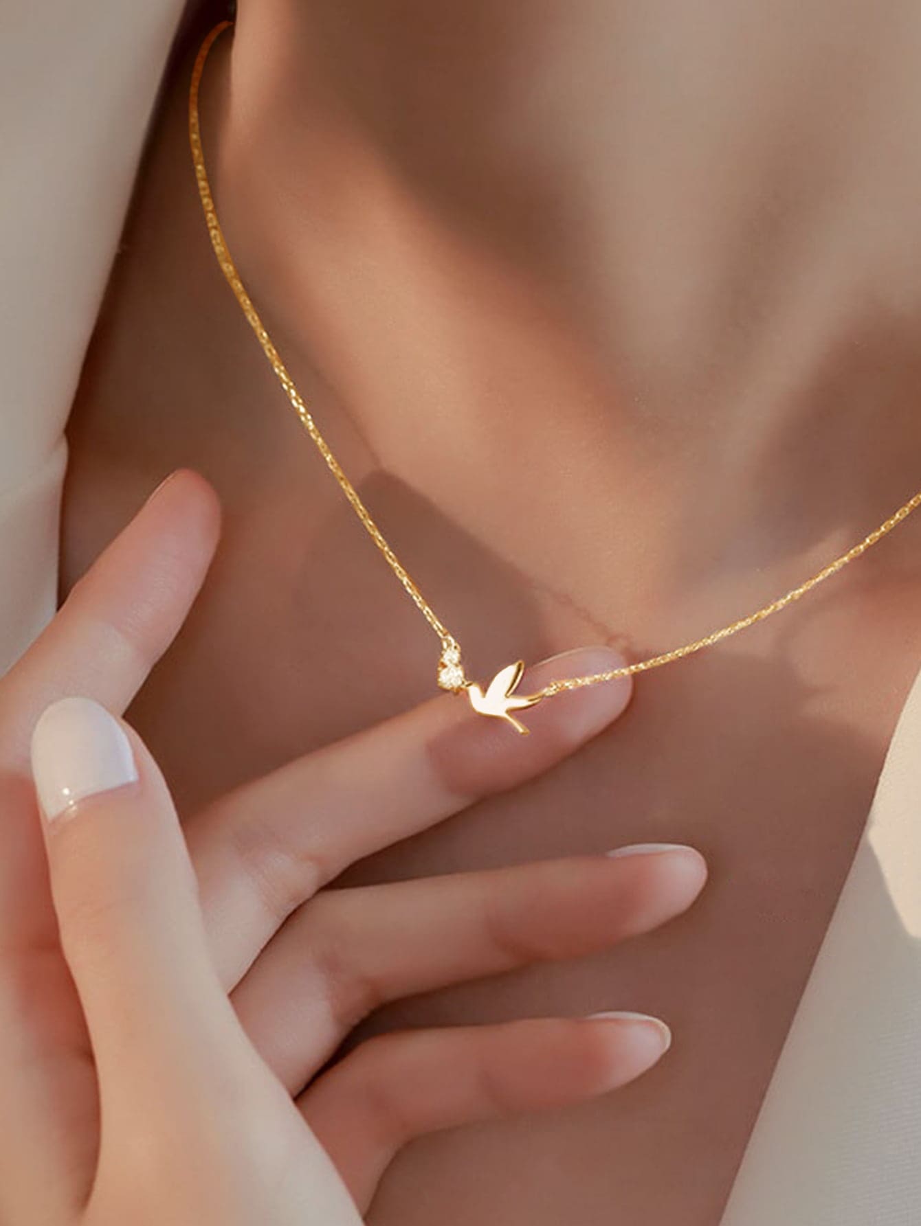 SHEIN Cubic Zirconia & Bird Charm Necklace