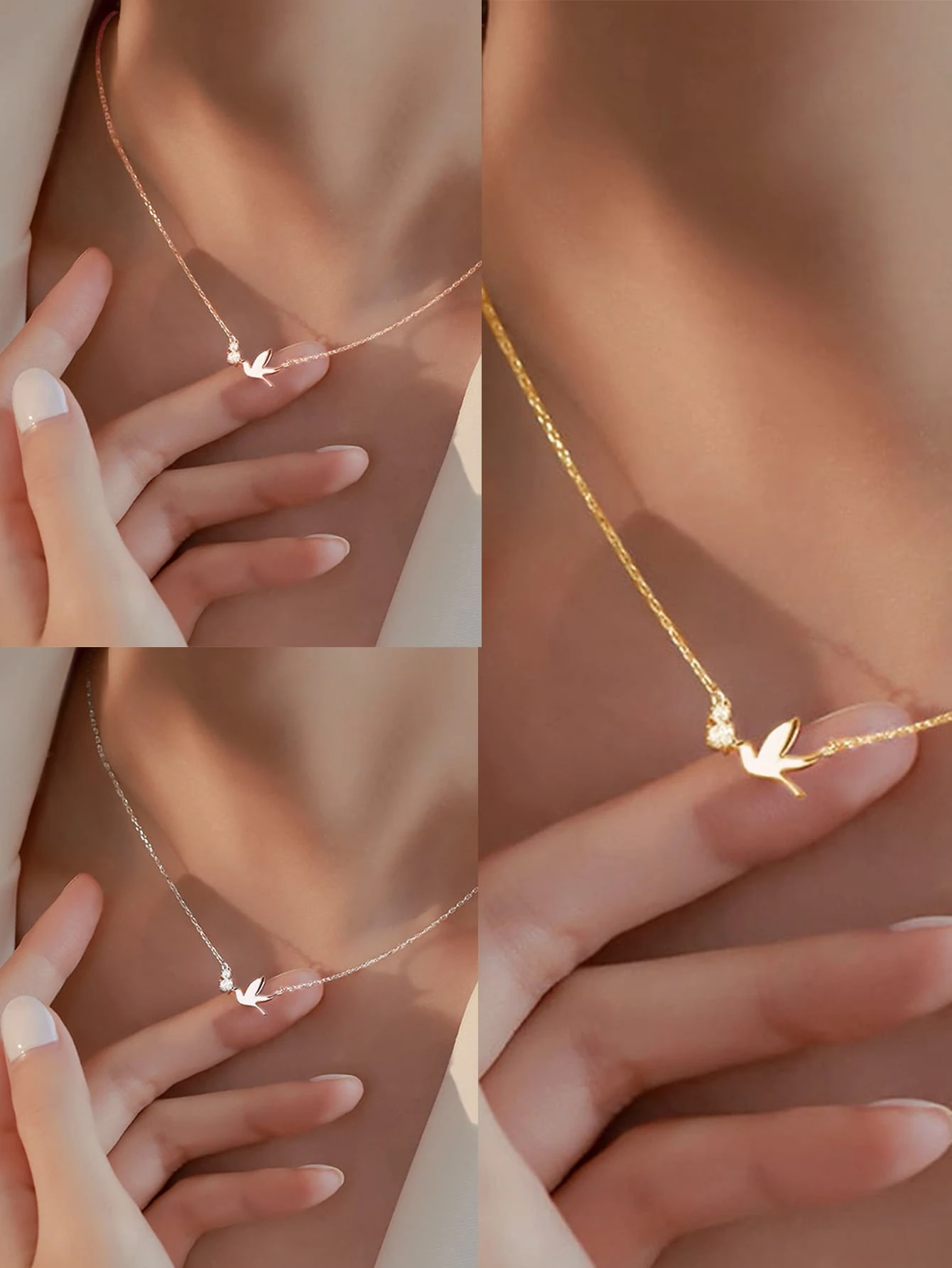 SHEIN Cubic Zirconia & Bird Charm Necklace
