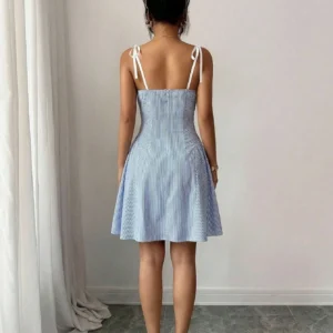 SHEIN Elenzya Women's Summer Elegant Blue And White Stripe Picnic Dress
