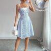 SHEIN Elenzya Women's Summer Elegant Blue And White Stripe Picnic Dress