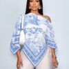 SHEIN SOLERSUN Women's White And Blue Summer Elegant Tea