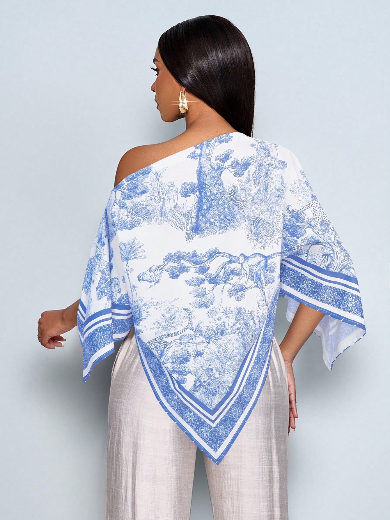 SHEIN SOLERSUN Women's White And Blue Summer Elegant Tea