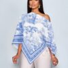 SHEIN SOLERSUN Women's White And Blue Summer Elegant Tea