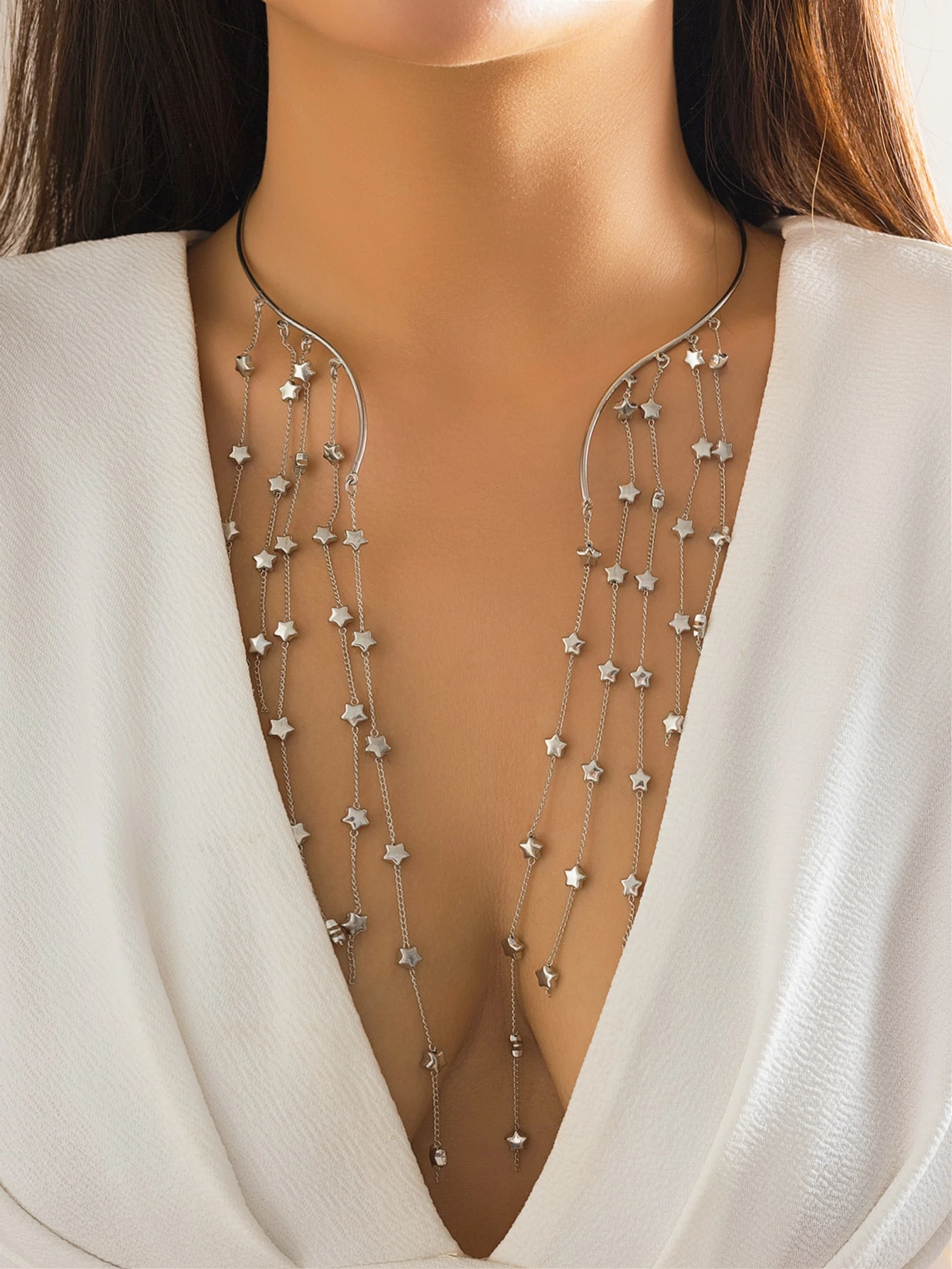 SHEIN Asymmetrical Star Shaped Tassel Charm Necklace