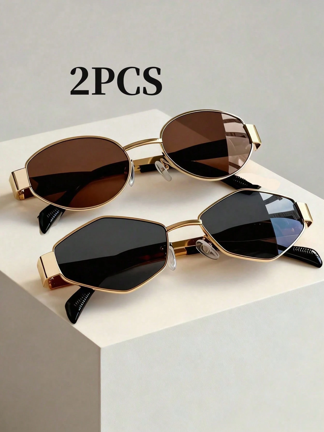 SHEIN 2pcs Oval Metal Frame Glasses Set