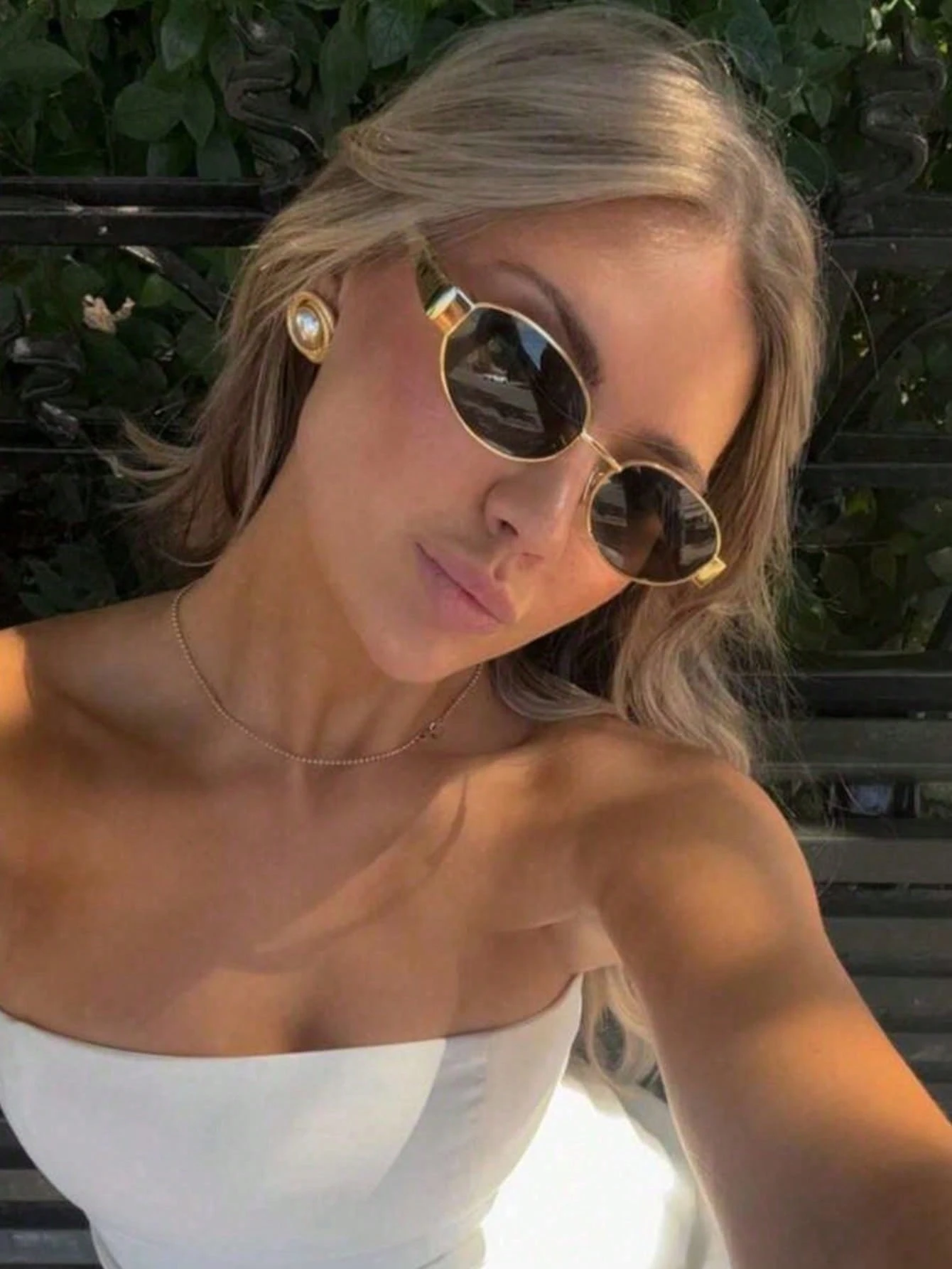 SHEIN 2pcs Oval Metal Frame Glasses Set