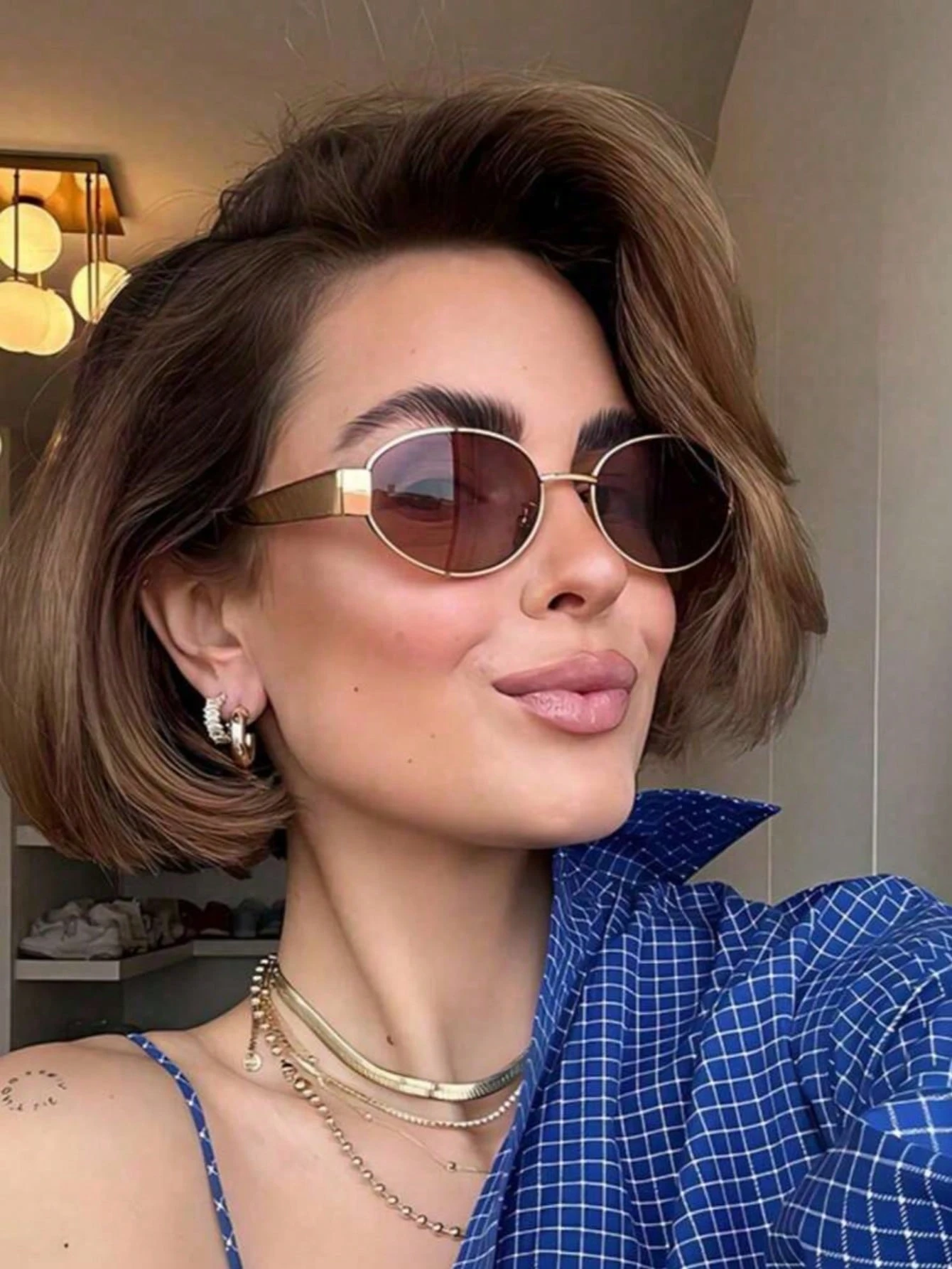 SHEIN 2pcs Oval Metal Frame Glasses Set