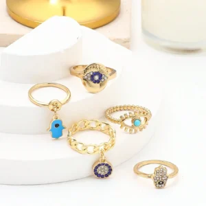 SHEIN 5pcs Handmade Enamel Rhinestone Blue Evil