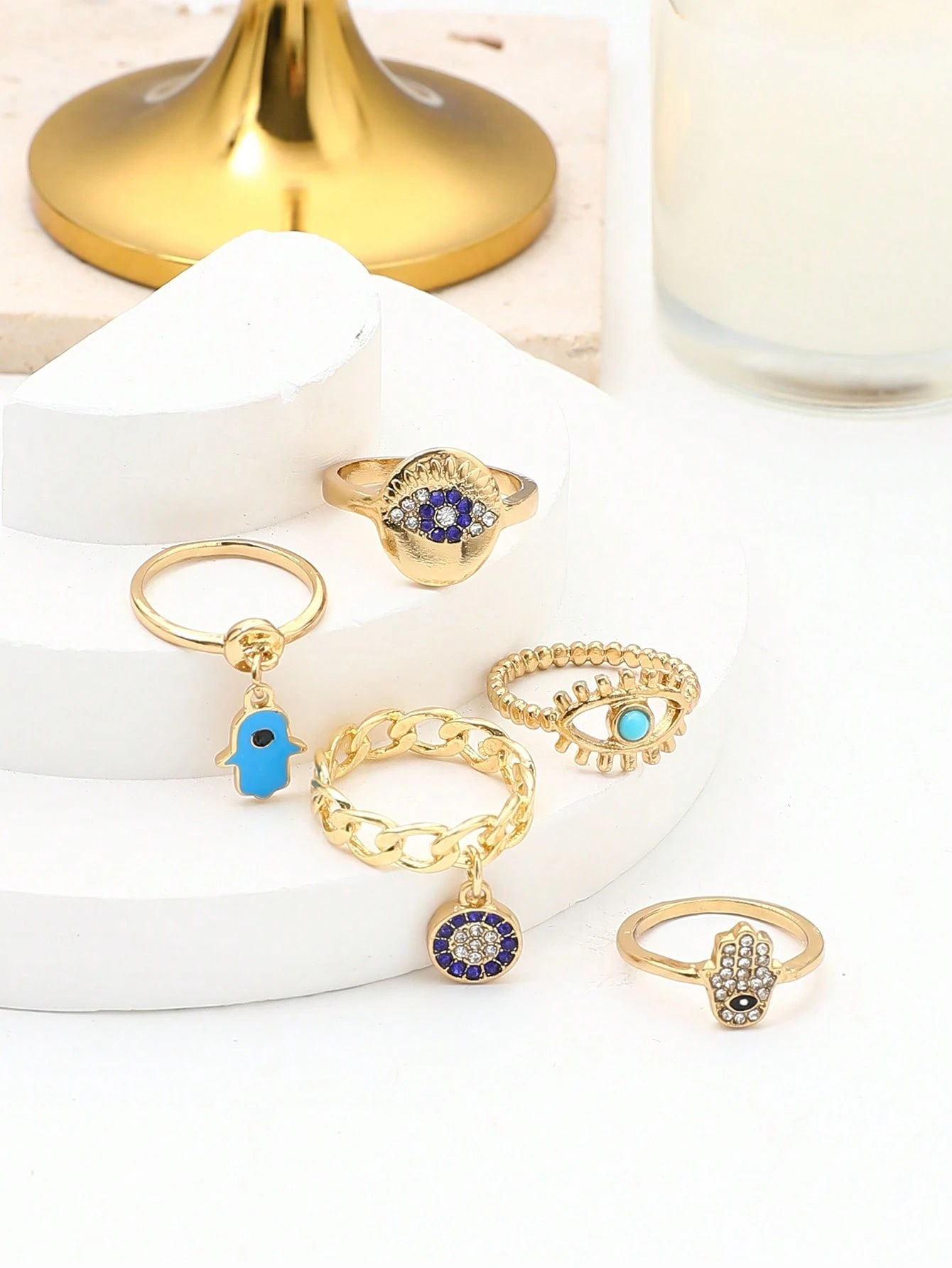 SHEIN 5pcs Handmade Enamel Rhinestone Blue Evil