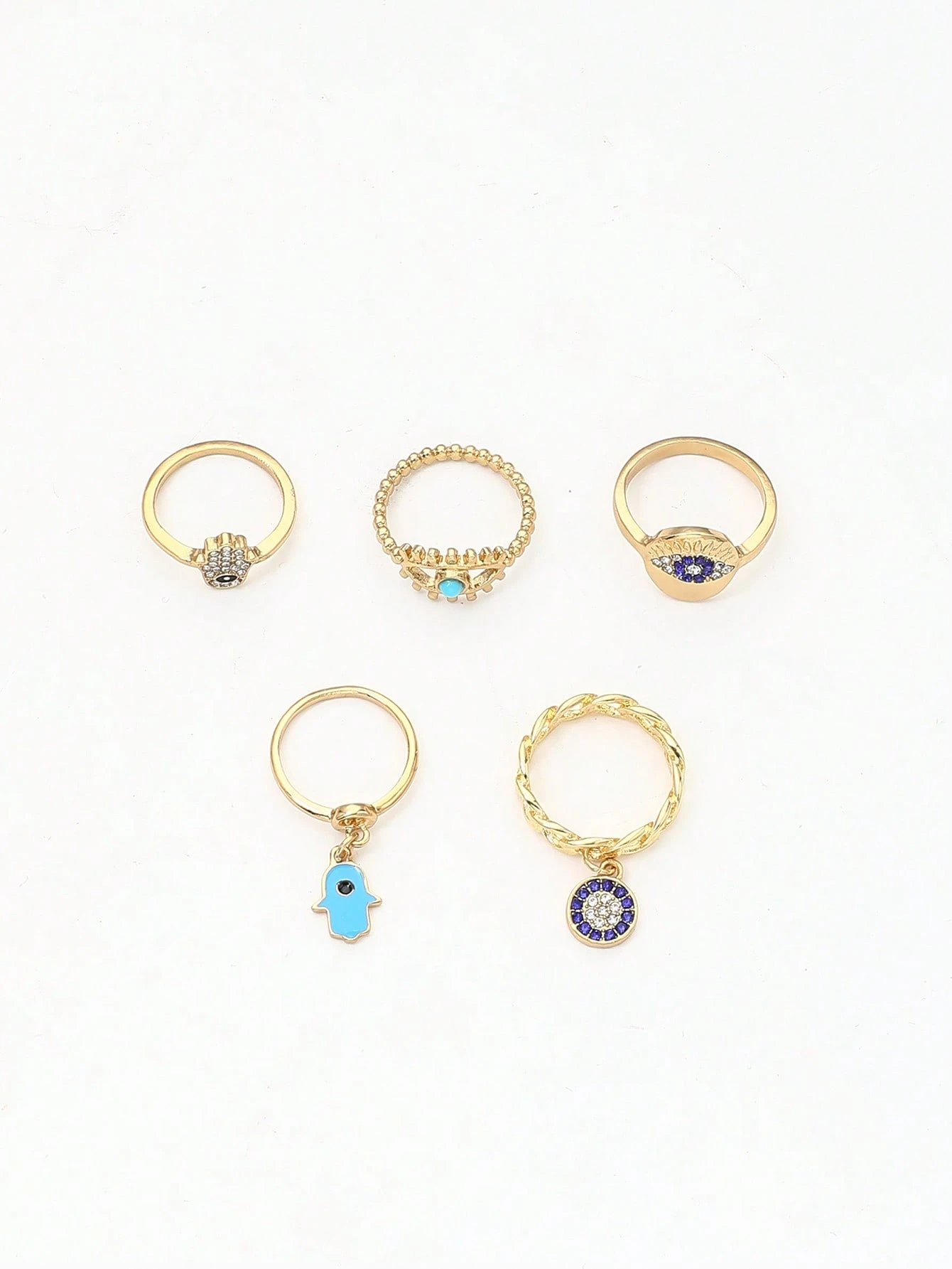 SHEIN 5pcs Handmade Enamel Rhinestone Blue Evil