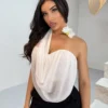 SHEIN Shopreo Asymmetrical Sheer Mesh Faux Flower Blouse