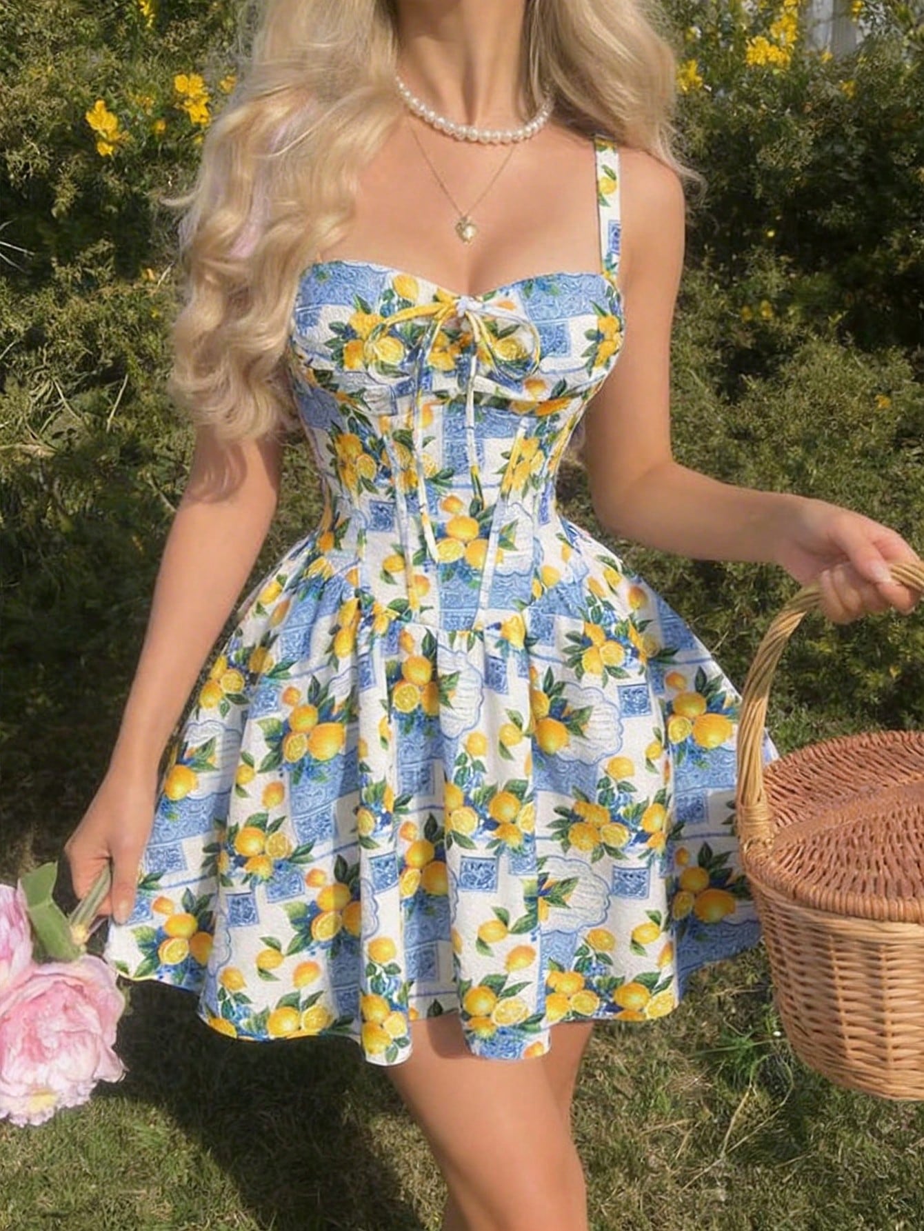 SHEIN Skyraze White And Blue Floral Dress