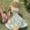 SHEIN Skyraze White And Blue Floral Dress