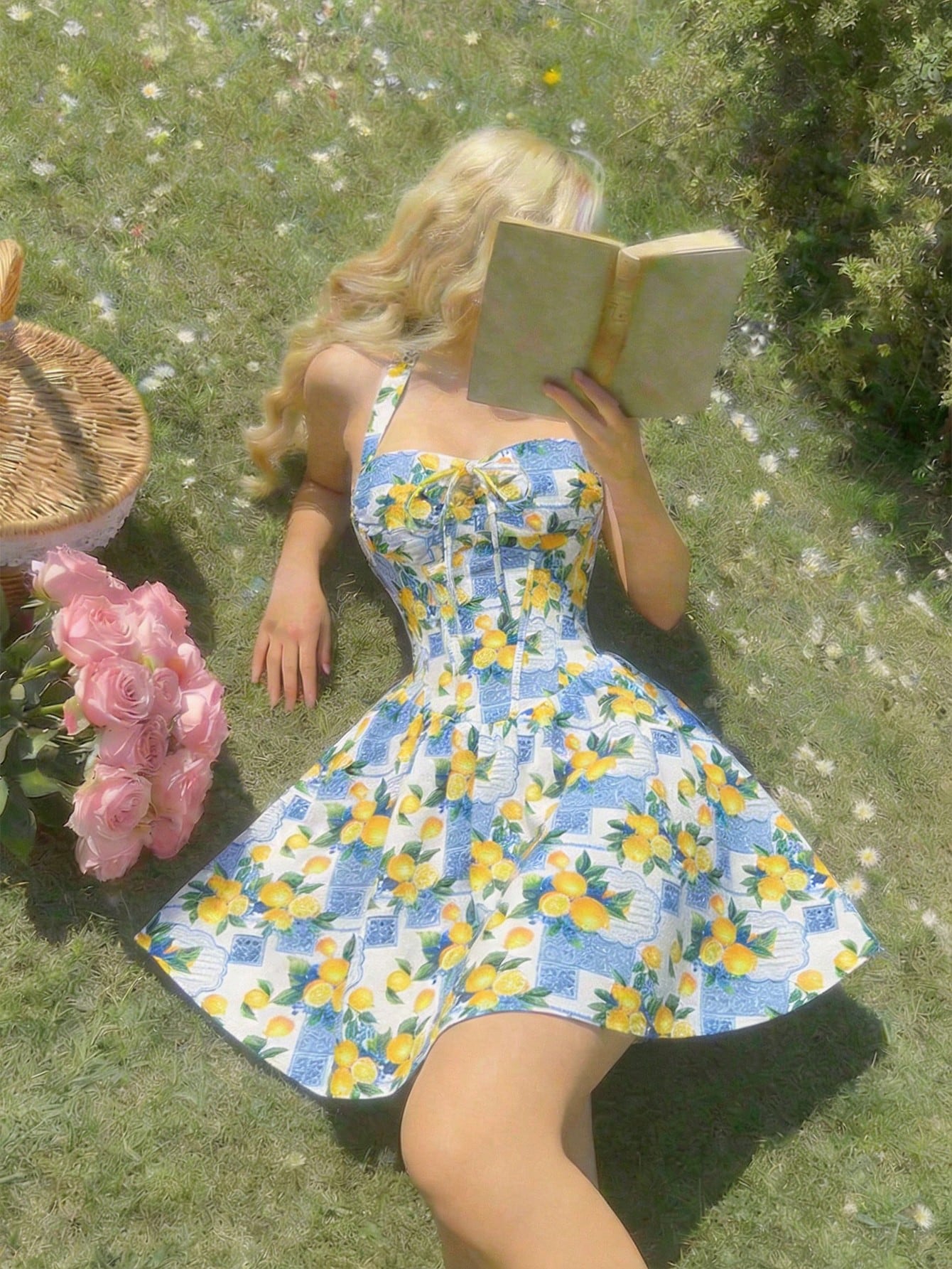SHEIN Skyraze White And Blue Floral Dress