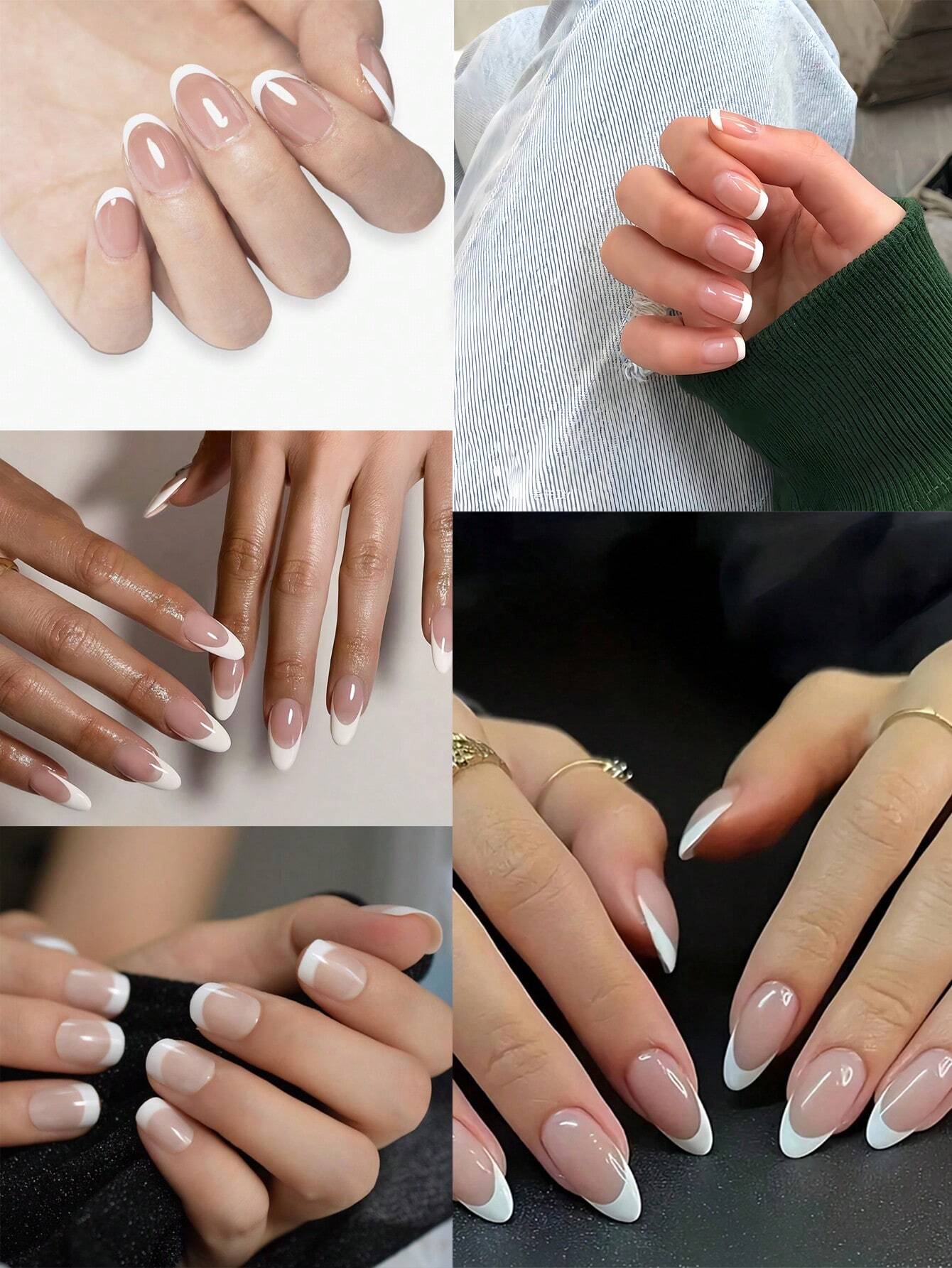 SHEIN 24pcs Fake Short Square French Style Nail