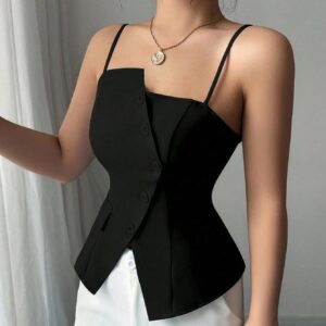 SHEIN Elenzga 2025 New Blue Asymmetric TOP