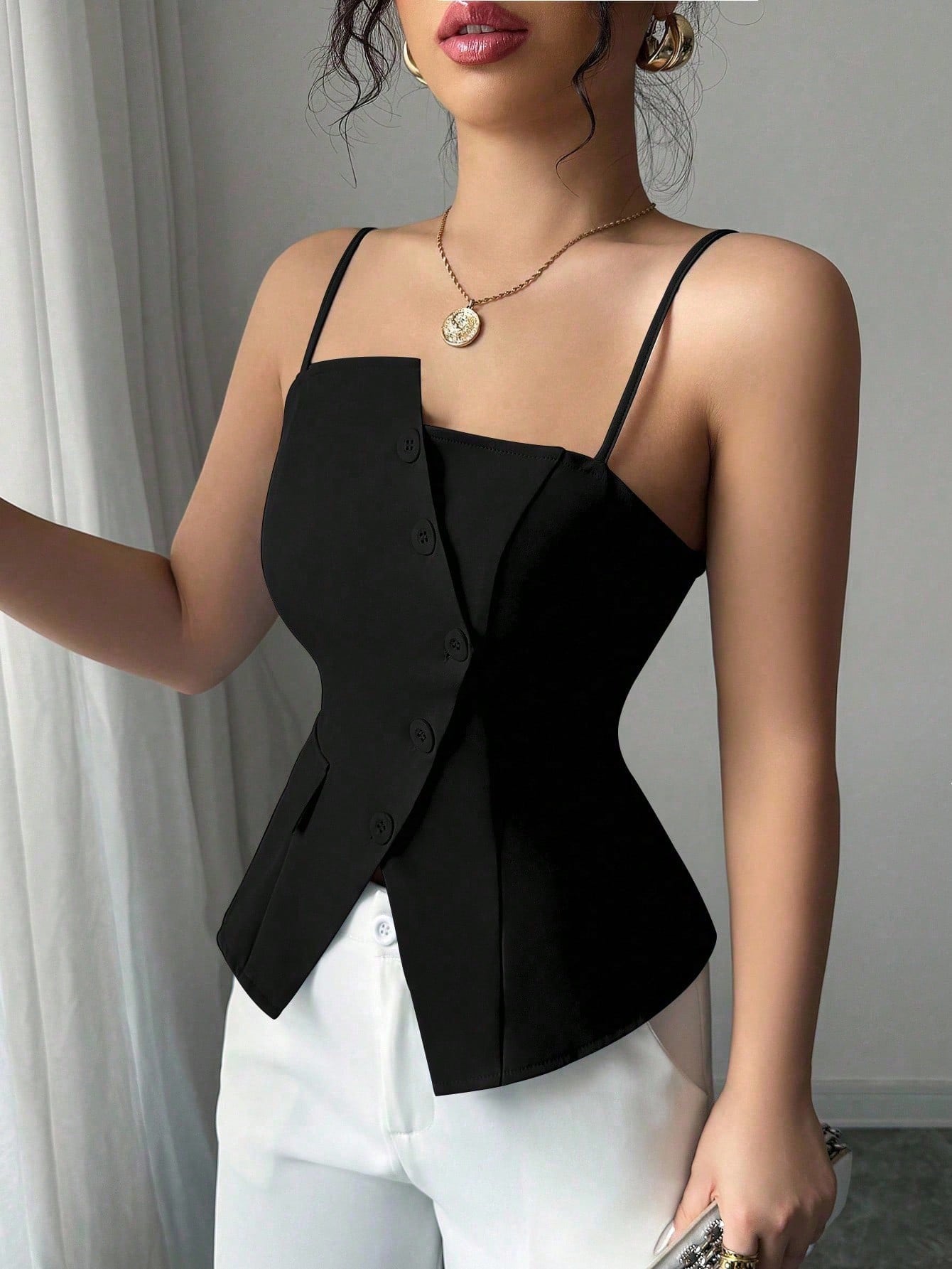 SHEIN Elenzga 2025 New Blue Asymmetric TOP