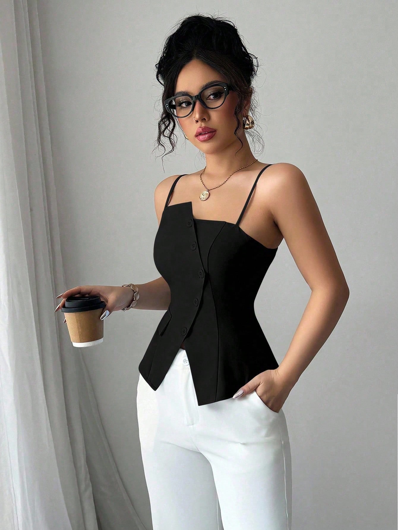 SHEIN Elenzga 2025 New Blue Asymmetric TOP