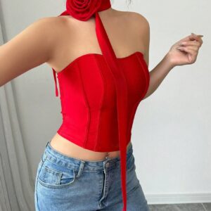 SHEIN Elenzga Rose Floral Crop Top