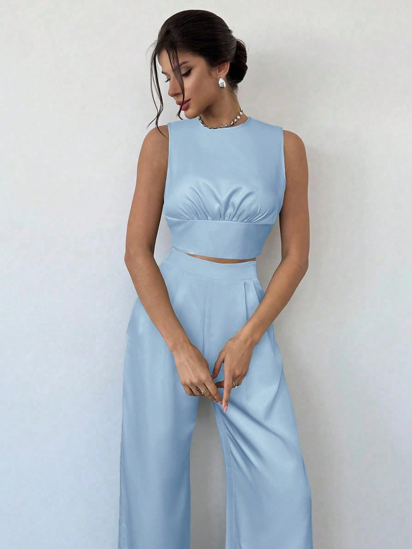 SHEIN Firerie Women's Elegant Baby Blue Summer 2Pcs Set