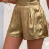 SHEIN GlowEve Women's Metallic Fabric Paper Bag Waist Shorts