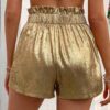 SHEIN GlowEve Women's Metallic Fabric Paper Bag Waist Shorts