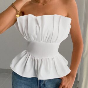 SHEIN INAWLY Off Shoulder Ruffled Hem Crop Top