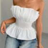 SHEIN INAWLY Off Shoulder Ruffled Hem Crop Top