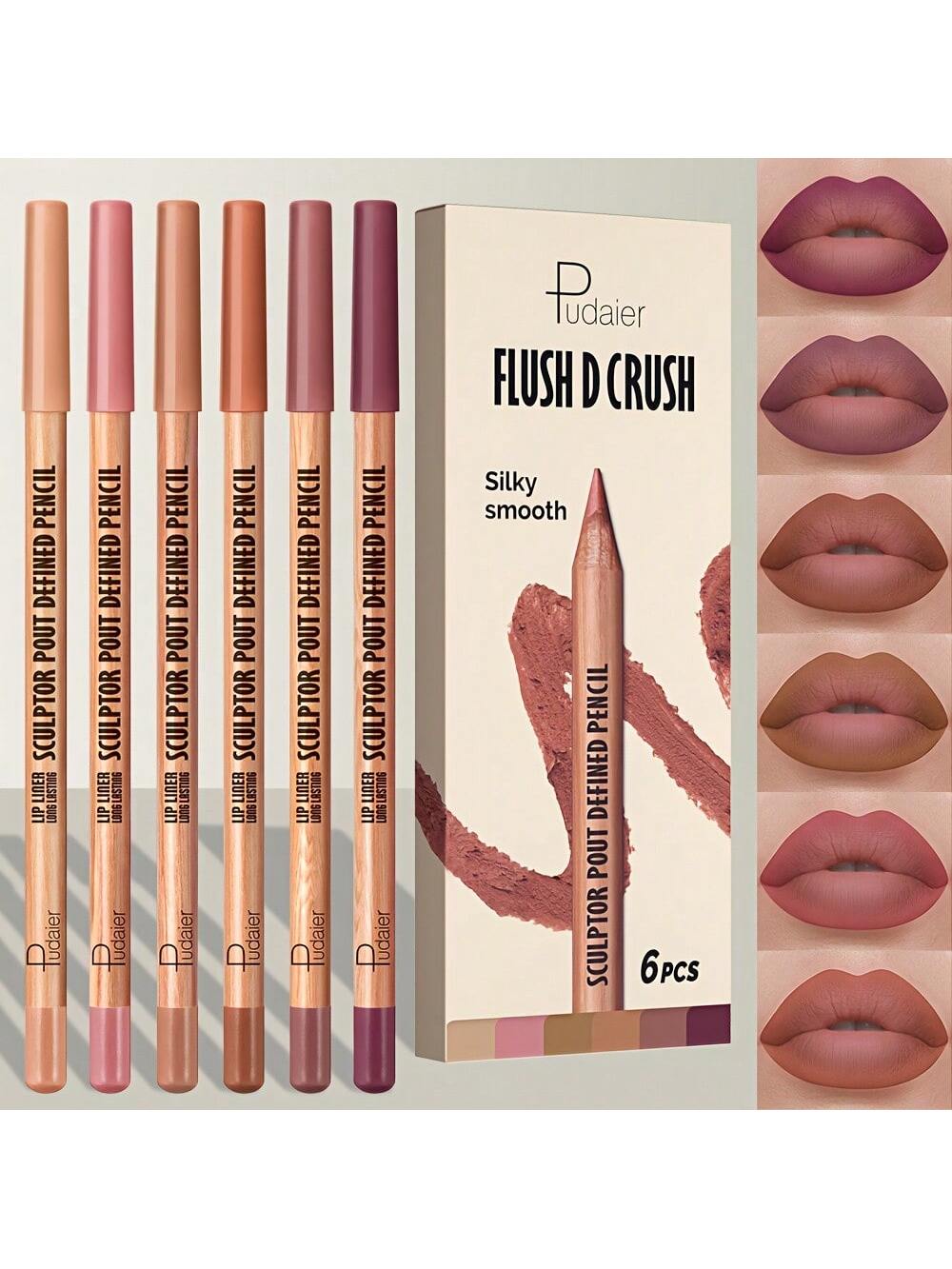 SHEIN Pudaier 6pcs/Set Long-Lasting Waterproof Lip Liner Pencils