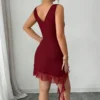 SHEIN Rafferiza Burgundy Deep V Mini Dress