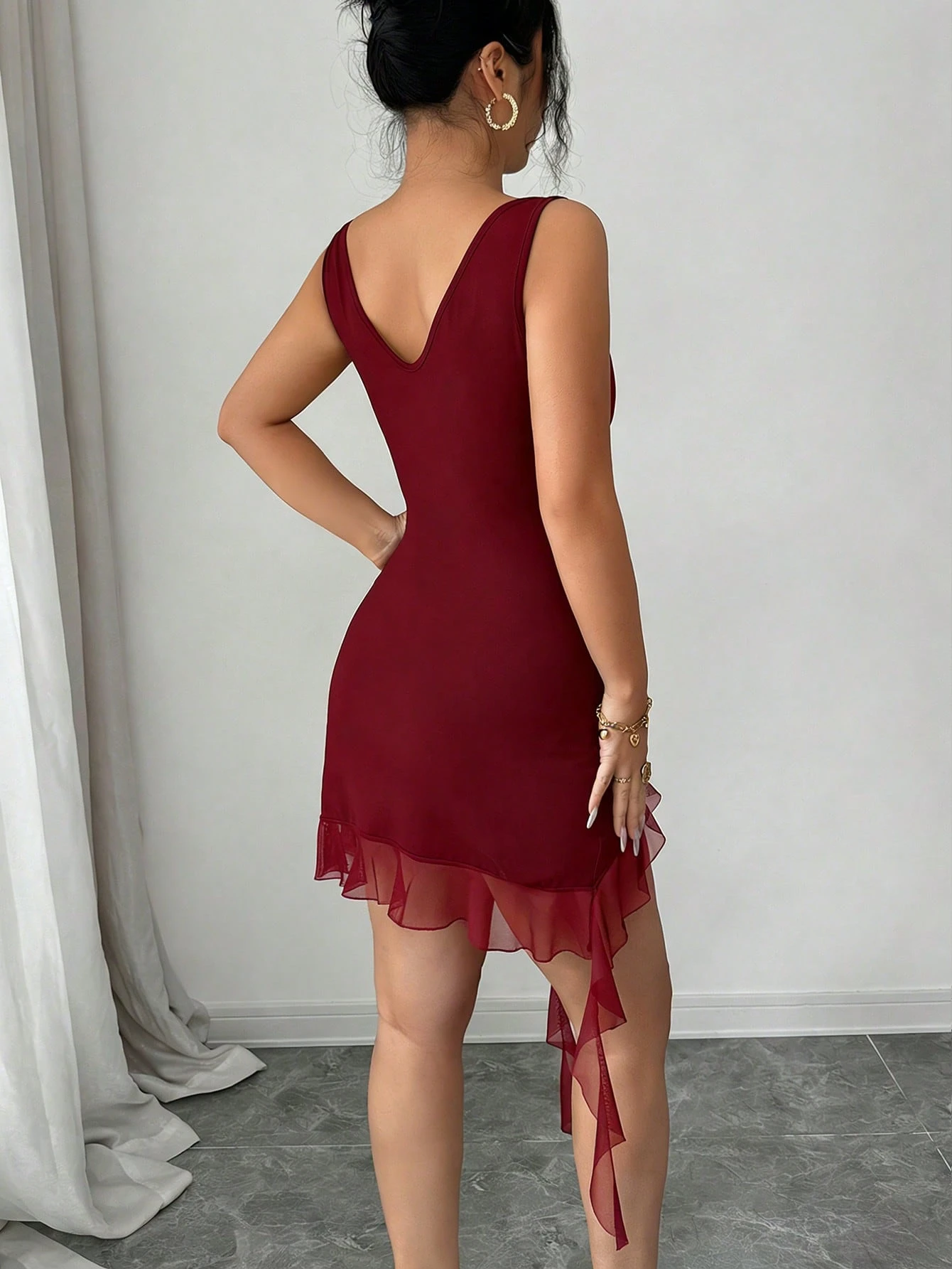 SHEIN Rafferiza Burgundy Deep V Mini Dress