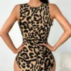 SHEIN Rafferiza Leopard Print Round Neck Sleeveless Bodysuit