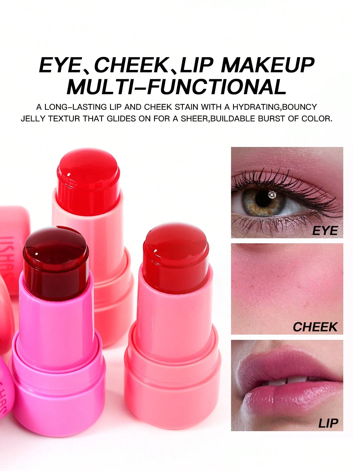 SHEIN USHAS Jelly Blush Moisturizing 3-In-1 Blush Stick For Lips, Eyes, Cheeks