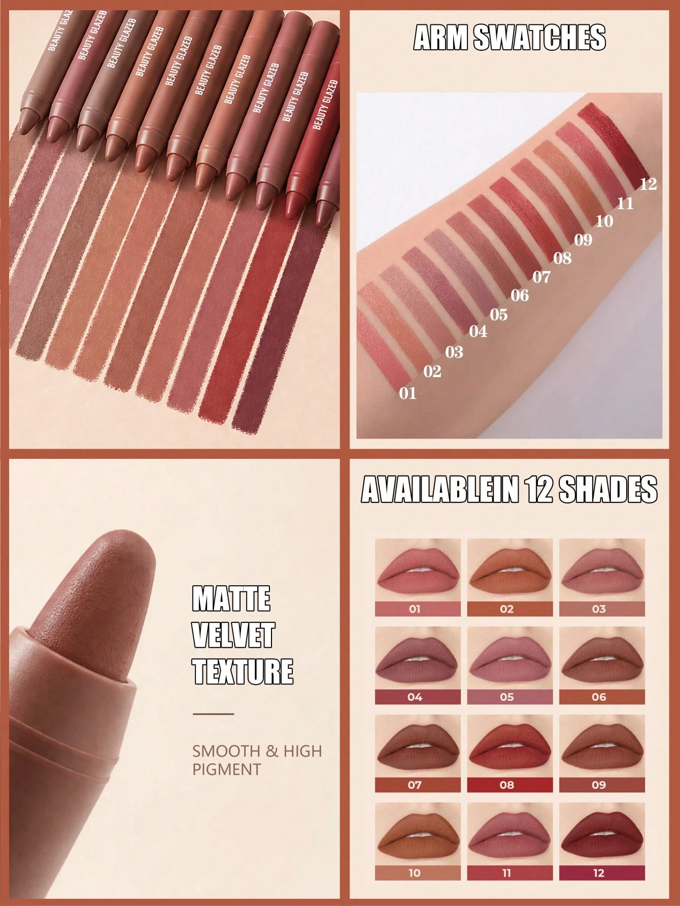 SHEIN beauty glazed Women's Nude Brown Matte Lipstick Pencil